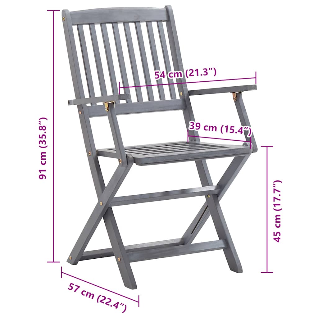 vidaXL Καρέκλες Εξ. Χώρου Πτυσσόμενες 8 τεμ. Ξύλο Ακακίας & Μαξιλάρια