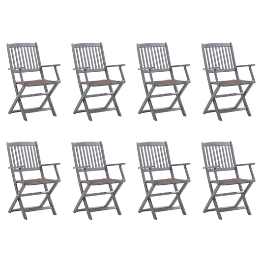 vidaXL Καρέκλες Εξ. Χώρου Πτυσσόμενες 8 τεμ. Ξύλο Ακακίας & Μαξιλάρια