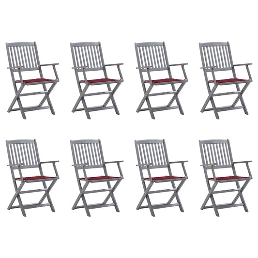 vidaXL Καρέκλες Εξ. Χώρου Πτυσσόμενες 8 τεμ. Ξύλο Ακακίας & Μαξιλάρια