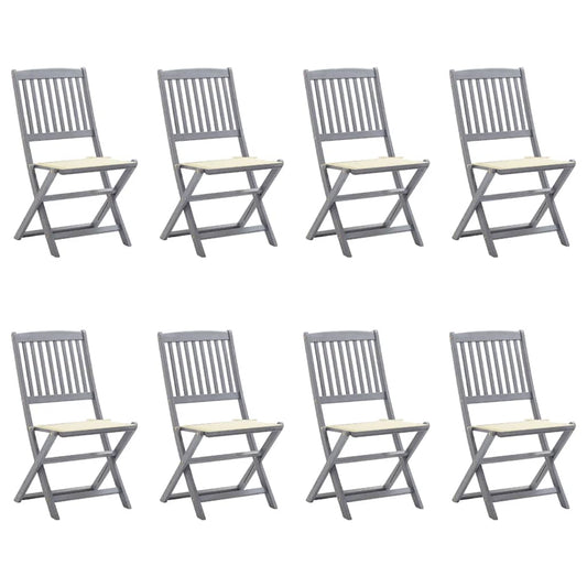 vidaXL Καρέκλες Εξ. Χώρου Πτυσσόμενες 8 τεμ. Ξύλο Ακακίας με Μαξιλάρια