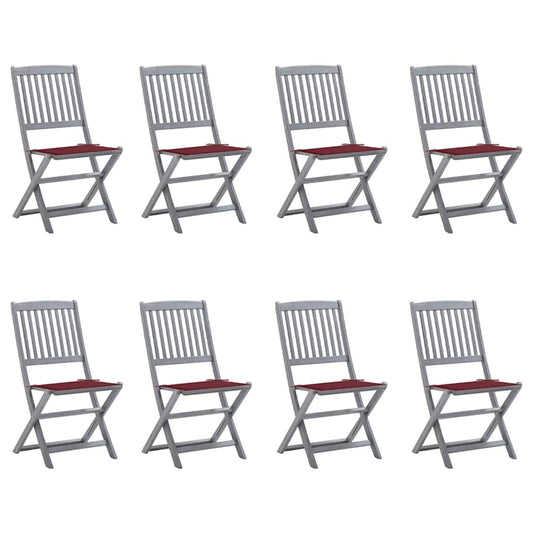 vidaXL Καρέκλες Εξ. Χώρου Πτυσσόμενες 8 τεμ. Ξύλο Ακακίας & Μαξιλάρια