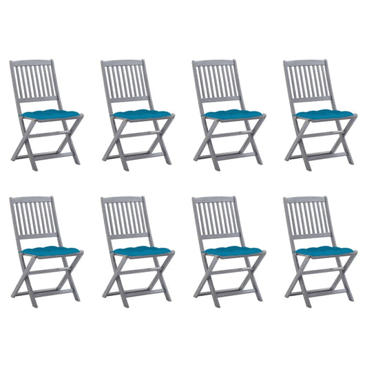 vidaXL Καρέκλες Εξ. Χώρου Πτυσσόμενες 8 τεμ. Ξύλο Ακακίας με Μαξιλάρια