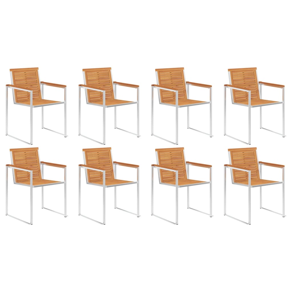 vidaXL Καρέκλες Κήπου 8 τεμ. από Μασίφ Ξύλο Ακακίας/Ανοξείδωτο Ατσάλι