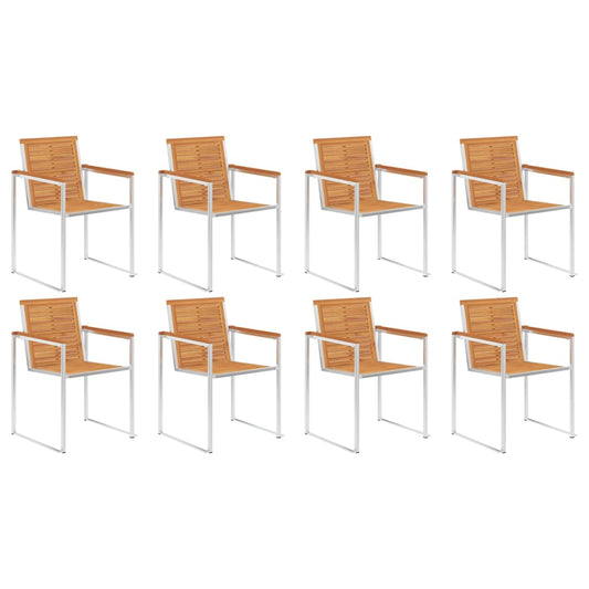 vidaXL Καρέκλες Κήπου 8 τεμ. από Μασίφ Ξύλο Ακακίας/Ανοξείδωτο Ατσάλι