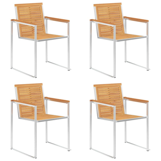 vidaXL Καρέκλες Κήπου 4 τεμ. από Μασίφ Ξύλο Teak/Ανοξείδωτο Ατσάλι