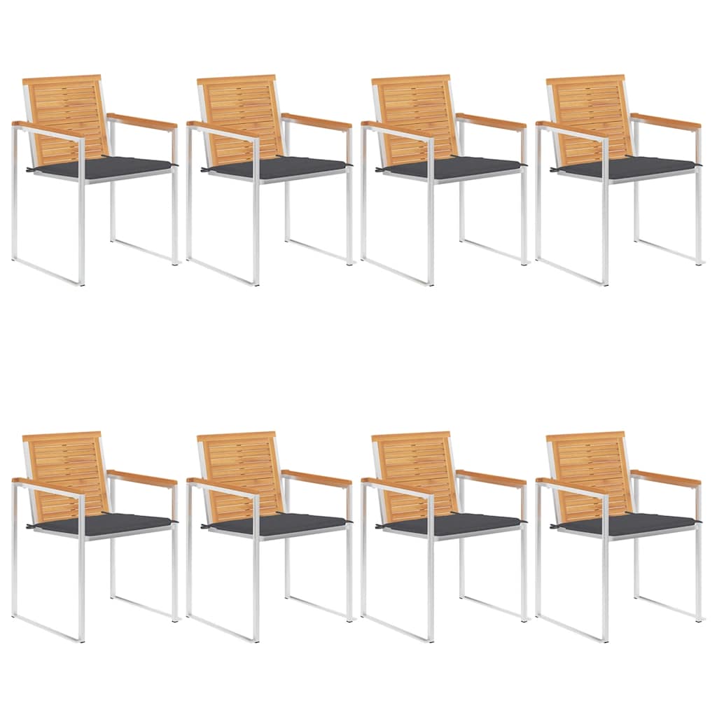 vidaXL Καρέκλες Κήπου 8 τεμάχια από Μασίφ Ξύλο Teak με Μαξιλάρια