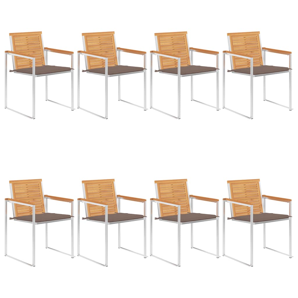 vidaXL Καρέκλες Κήπου 8 τεμάχια από Μασίφ Ξύλο Teak με Μαξιλάρια
