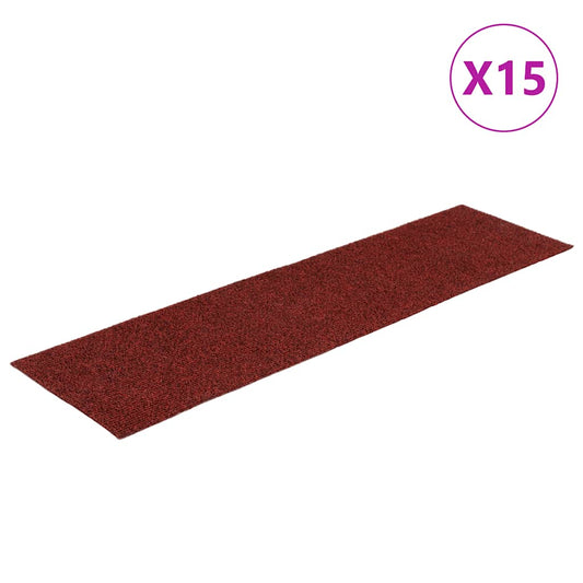 vidaXL Πατάκια Σκαλιών Αυτοκόλλητα 15 τεμ. 10 x 20 εκ. Μπορντό Κόκκινο Ορθογώνια