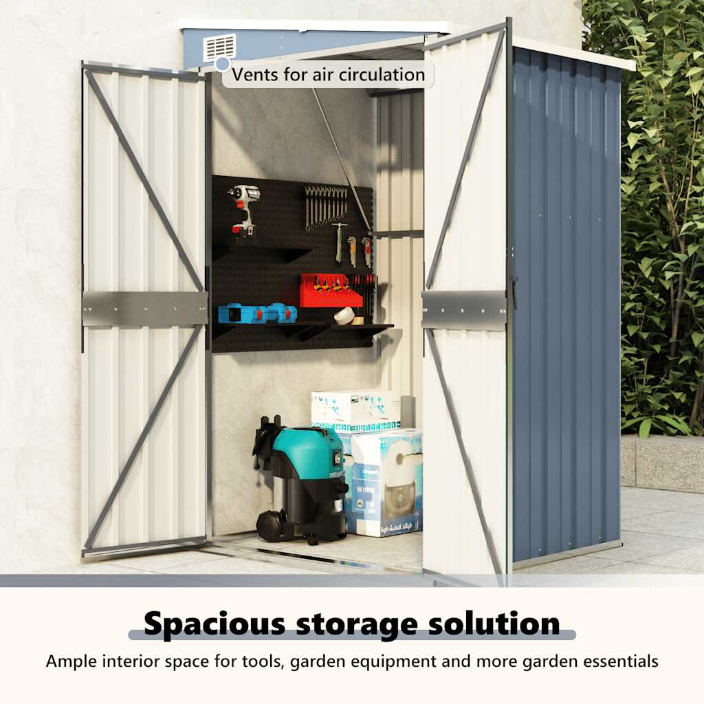 vidaXL Αποθήκη Κήπου Επιτοίχια Γκρι 118x100x178 εκ. Γαλβ. Χάλυβας