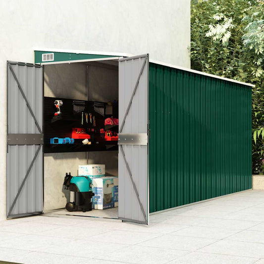 vidaXL Αποθήκη Κήπου Επιτοίχια Πράσινη 118x382x178 εκ από Γαλβ. Ατσάλι
