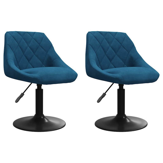 vidaXL Καρέκλες Τραπεζαρίας Περιστρεφόμενες 2 τεμ. Μπλε Βελούδινες