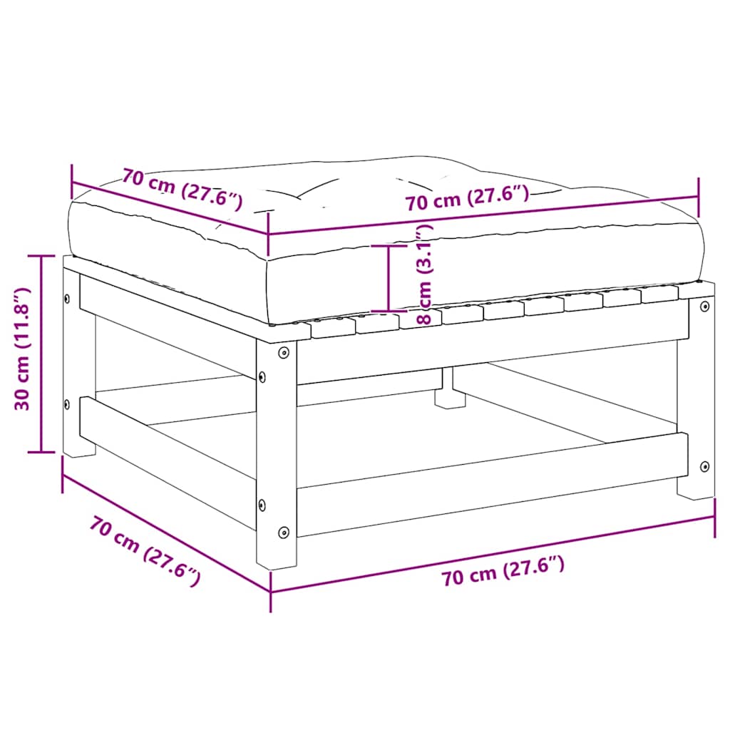 vidaXL Υποπόδιο Κήπου Μασίφ Ξύλο Πεύκου με Μαξιλάρια