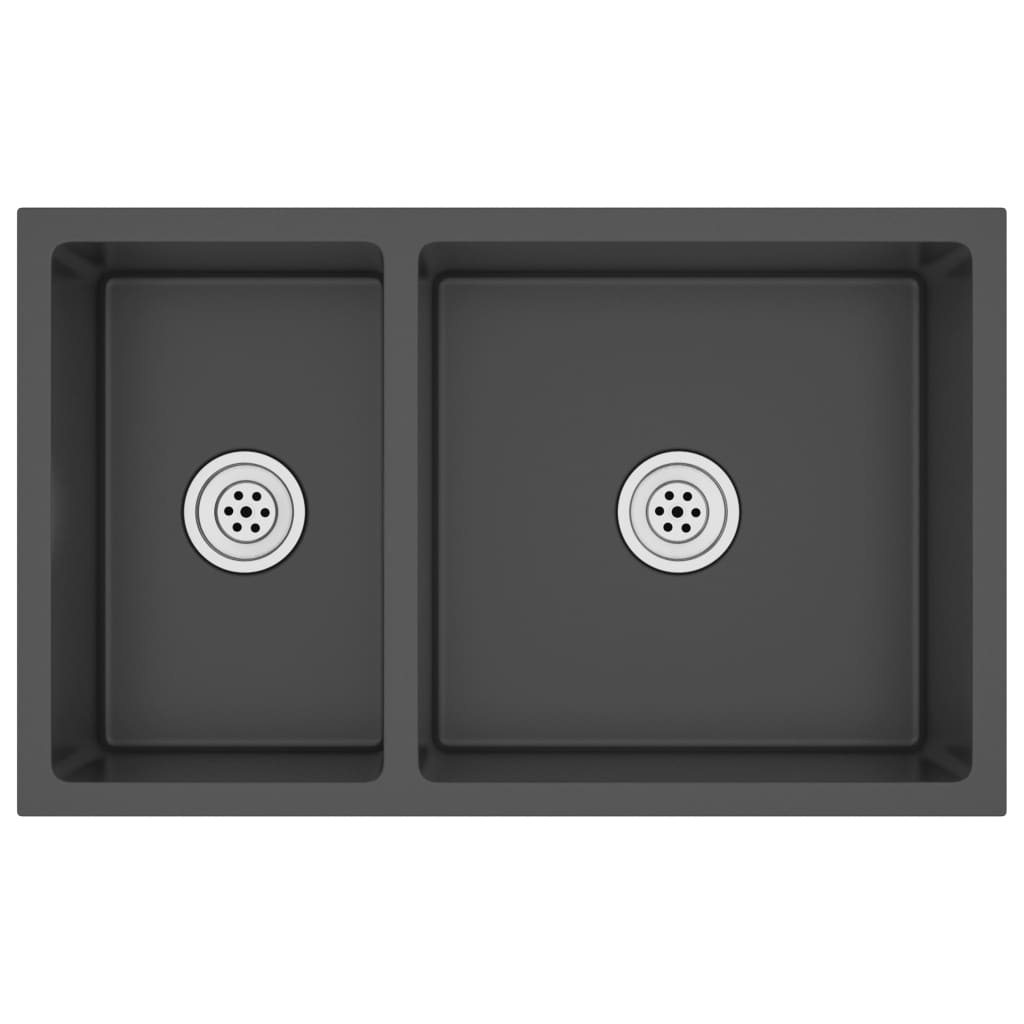 vidaXL Νεροχύτης Κουζίνας Μαύρος από Ανοξείδωτο Ατσάλι