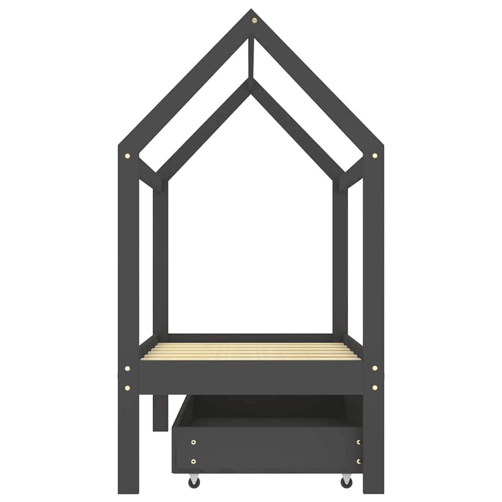 vidaXL Πλαίσιο Κρεβατιού Παιδικό με Συρτάρι Σκ. Γκρι 70x140 εκ. Πεύκο