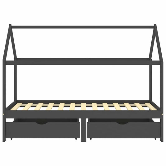 vidaXL Πλαίσιο Κρεβατιού Παιδ. Σκ. Γκρι 90x200εκ από Πεύκο & Συρτάρια