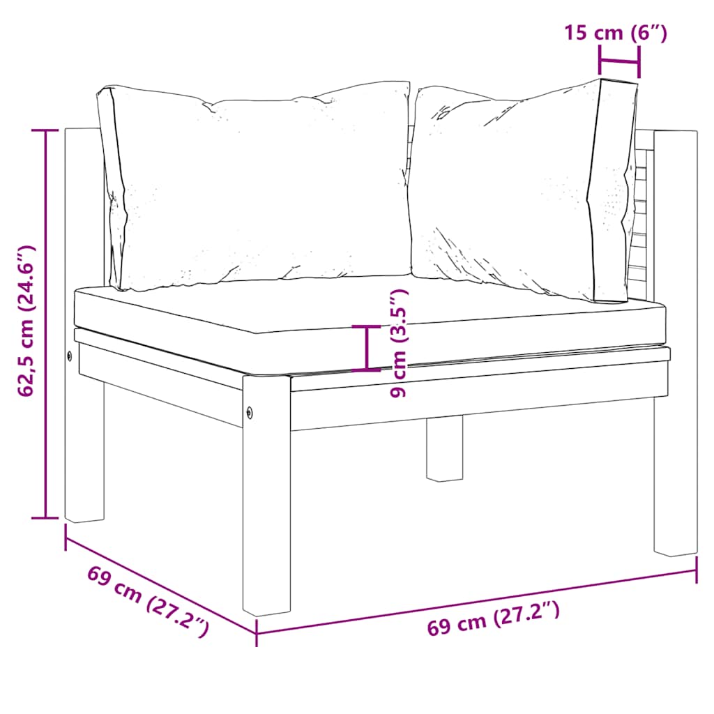 vidaXL Καναπές Γωνιακός Τμηματικός Ξύλο Ακακίας Σκούρα Γκρι Μαξιλάρια