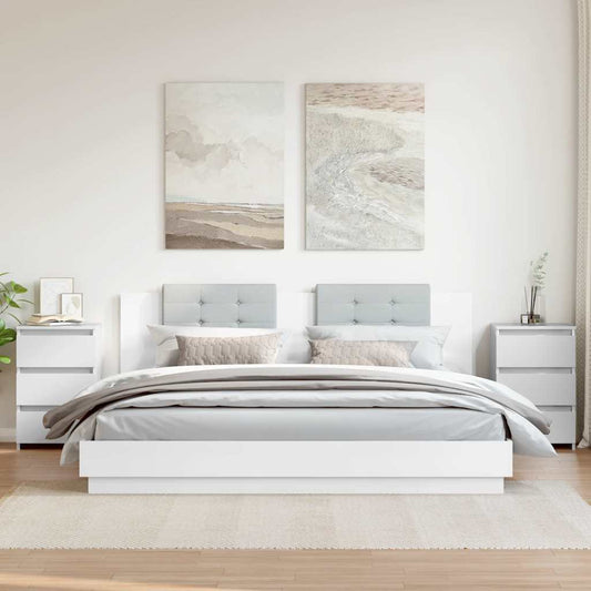 vidaXL Κομοδίνα 2 τεμ. Γυαλιστερό Λευκό 40x35x62,5 εκ. από Επεξ. Ξύλο