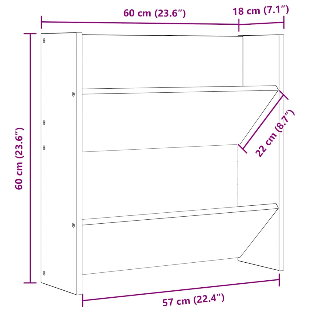 vidaXL Παπουτσοθήκες Τοίχου 4 τεμ. Μαύρο 60x18x60 εκ. από Επεξ. Ξύλο