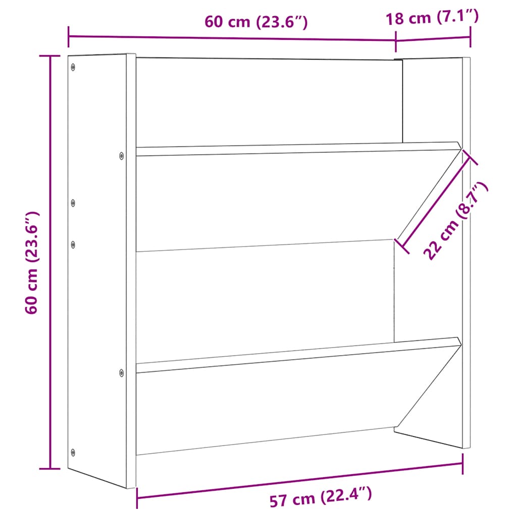 vidaXL Παπουτσοθήκη Τοίχου Sonoma Δρυς 60 x 18 x 60 εκ. Μοριοσανίδα