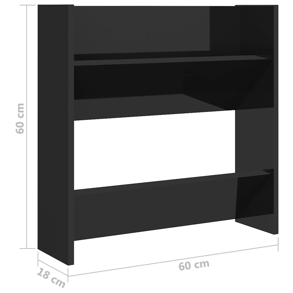 vidaXL Παπουτσοθήκες Τοίχου 2 τεμ. Γυαλ. Μαύρο 60x18x60εκ. Επεξ. Ξύλο