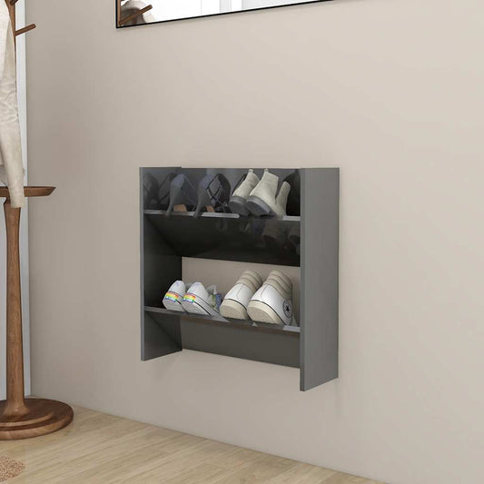 vidaXL Παπουτσοθήκη Τοίχου Γυαλιστερό Γκρι 60 x 18 x 60 εκ Επεξ. Ξύλο