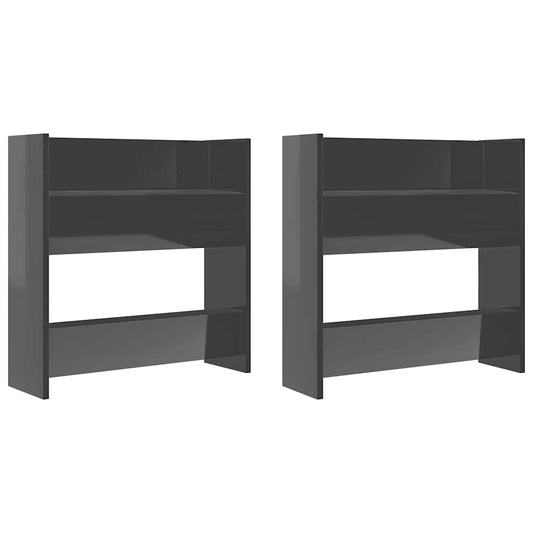 vidaXL Παπουτσοθήκες Τοίχου 2 τεμ. Γυαλ. Γκρι 60x18x60εκ. Επεξ. Ξύλο