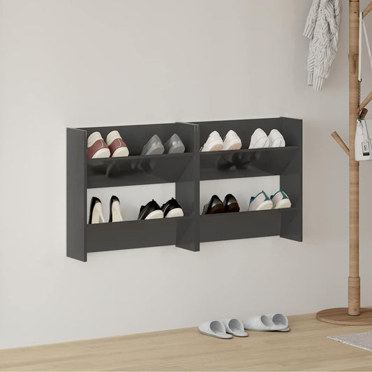 vidaXL Παπουτσοθήκες Τοίχου 2 τεμ. Γυαλ. Γκρι 60x18x60εκ. Επεξ. Ξύλο