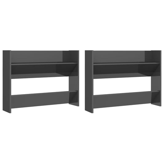 vidaXL Παπουτσοθήκες Τοίχου 2 τεμ. Γυαλ. Γκρι 80x18x60εκ. Επεξ. Ξύλο
