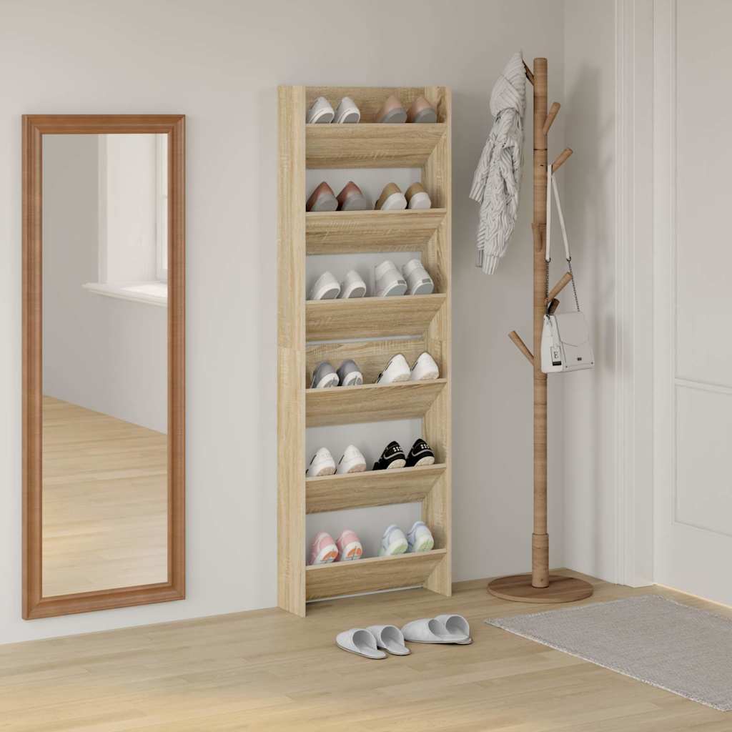 vidaXL Παπουτσοθήκες Τοίχου 2 τεμ. Sonoma Δρυς 60x18x90εκ. Μοριοσανίδα