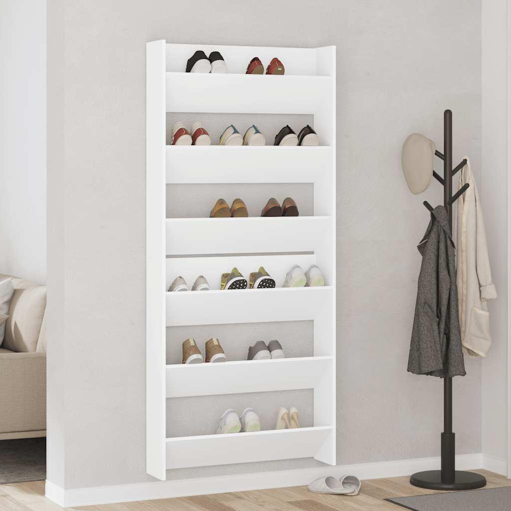 vidaXL Παπουτσοθήκες Τοίχου 2 τεμ. Λευκές 80x18x90 εκ. από Επεξ. Ξύλο