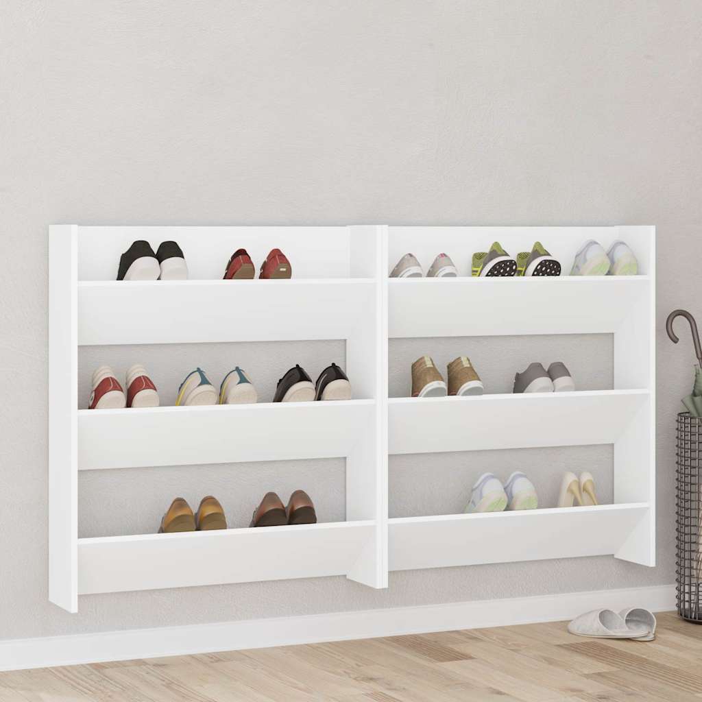 vidaXL Παπουτσοθήκες Τοίχου 2 τεμ. Λευκές 80x18x90 εκ. από Επεξ. Ξύλο