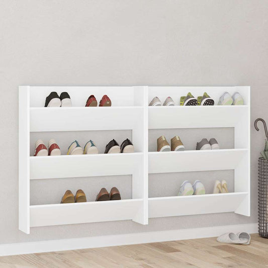 vidaXL Παπουτσοθήκες Τοίχου 2 τεμ. Λευκές 80x18x90 εκ. από Επεξ. Ξύλο