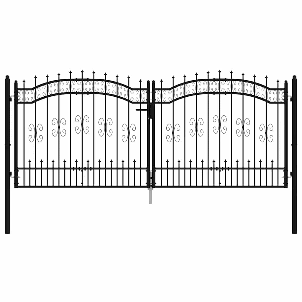 vidaXL Πόρτα Περίφραξης με Κορυφή Δόρυ Μαύρη 305x125 εκ. από Ατσάλι με Ηλεκτροστατική Βαφή