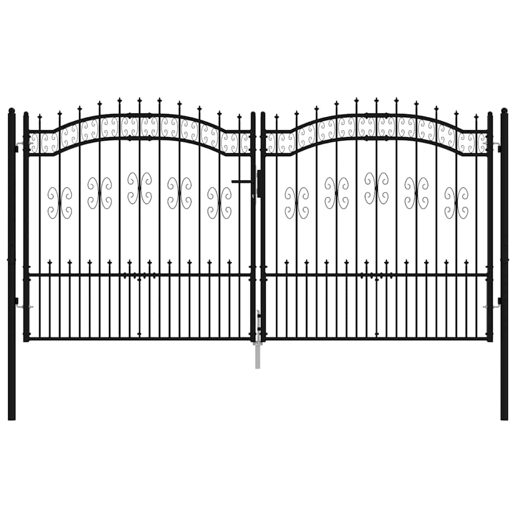 vidaXL Πόρτα Περίφραξης με Κορυφή Δόρυ Μαύρη 305x150 εκ. από Ατσάλι με Ηλεκτροστατική Βαφή