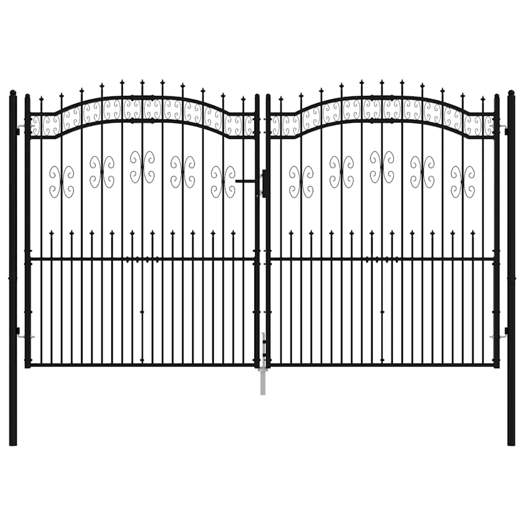 vidaXL Πόρτα Περίφραξης με Κορυφή Δόρυ Μαύρη 305x175 εκ. από Ατσάλι με Ηλεκτροστατική Βαφή