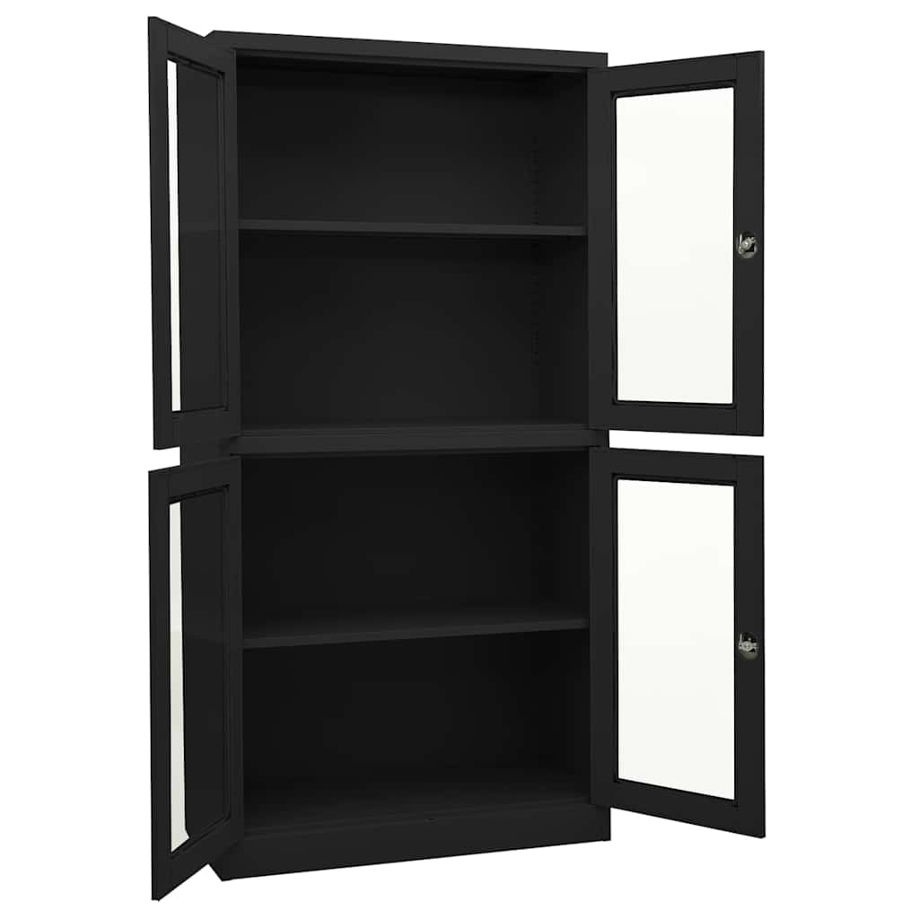 vidaXL Ντουλάπα Γραφείου Ανθρακί 90x40x180 εκ. από Ατσάλι/Ψημένο Γυαλί