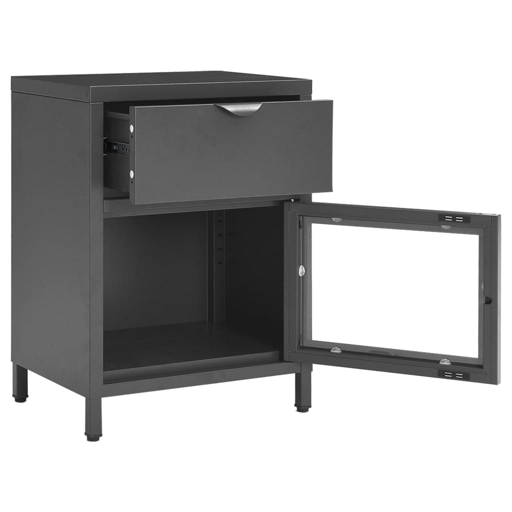 vidaXL Κομοδίνο Ανθρακί 40 x 30 x 54,5 εκ. από Ατσάλι και Γυαλί