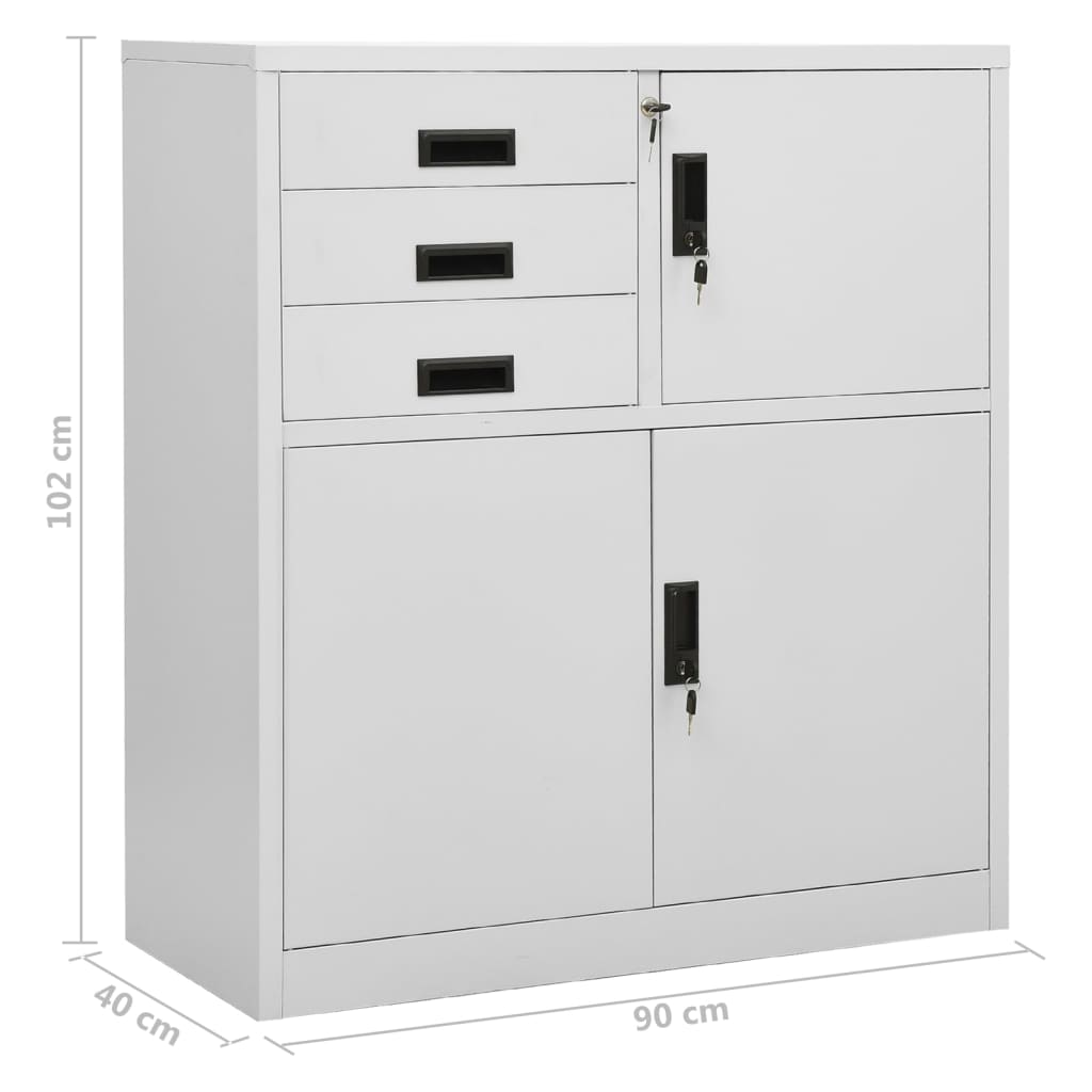vidaXL Ντουλάπα Γραφείου Ανοιχτό Γκρι 90 x 40 x 102 εκ. Ατσάλινη