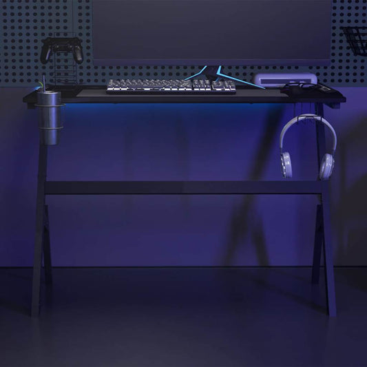 vidaXL Γραφείο Gaming με LED Μαύρο 110 x 60 x 75 εκ. σε Σχήμα Υ