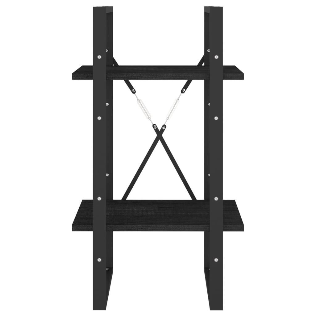 vidaXL Βιβλιοθήκη με 2 Ράφια Μαύρη 40x30x70 εκ. από Μασίφ Ξύλο Πεύκου