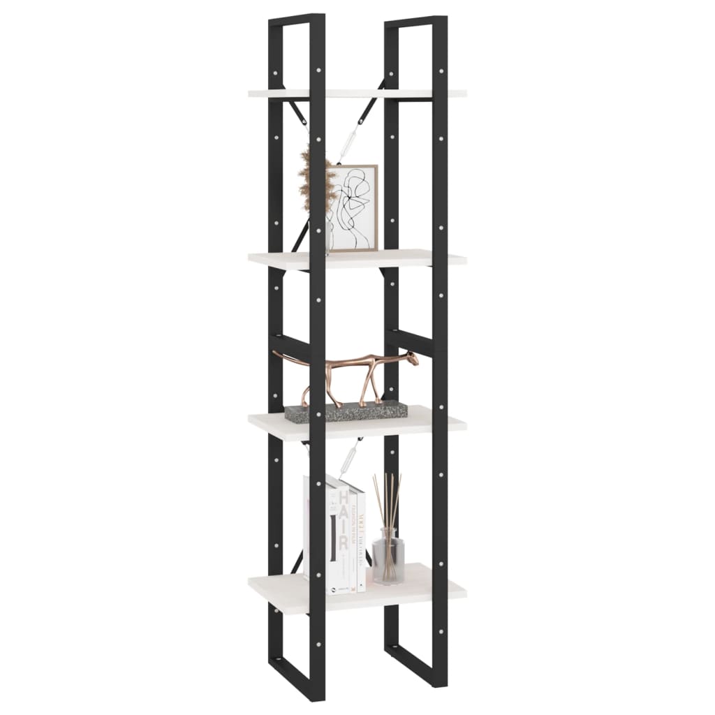 vidaXL Βιβλιοθήκη με 4 Ράφια Λευκή 40x30x140 εκ. από Μασίφ Ξύλο Πεύκου