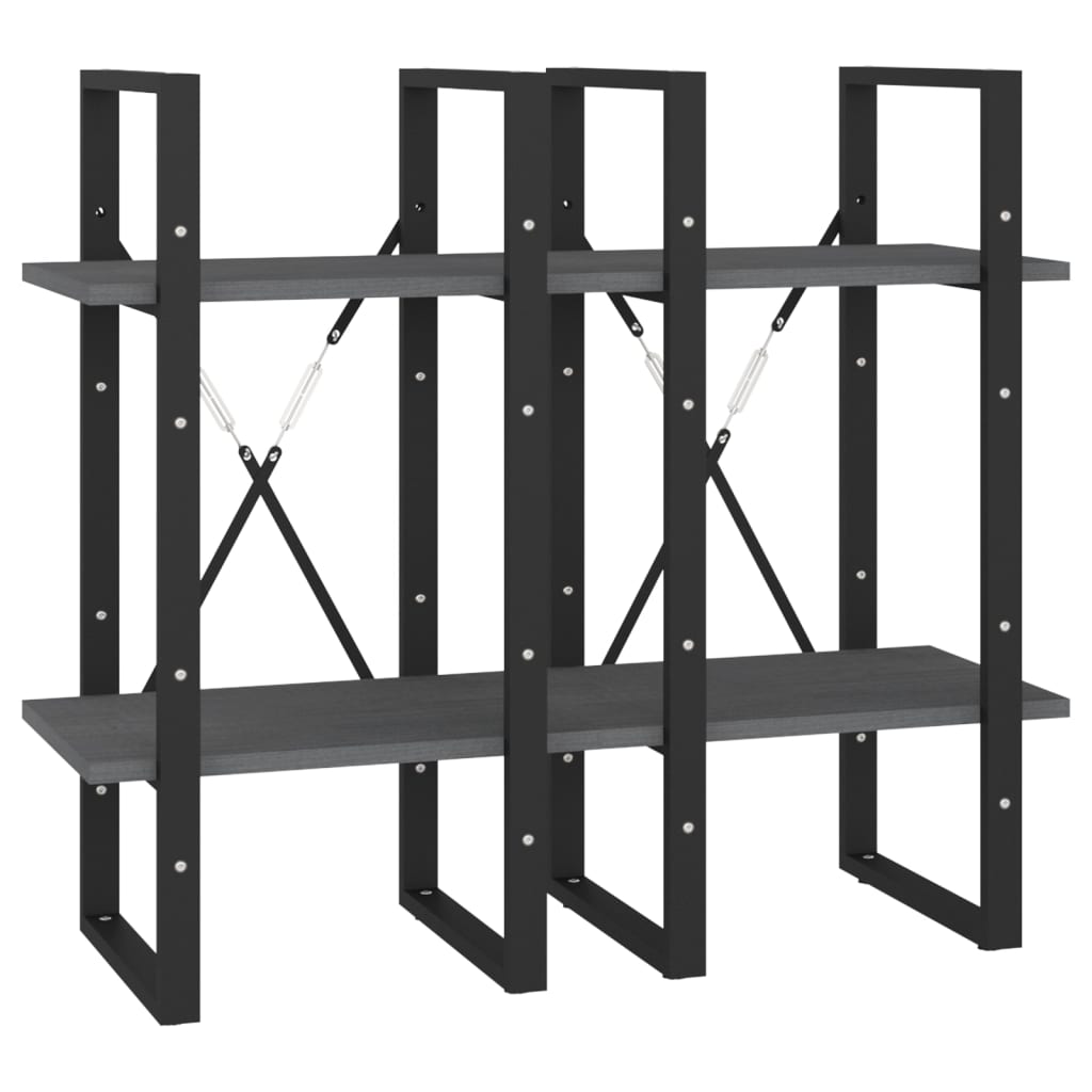 vidaXL Βιβλιοθήκη με 4 Ράφια Γκρι 40x30x140 εκ. από Μασίφ Ξύλο Πεύκου