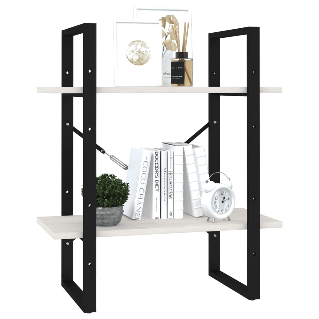 vidaXL Βιβλιοθήκη με 2 Ράφια Λευκή 60x30x70 εκ. από Μασίφ Ξύλο Πεύκου