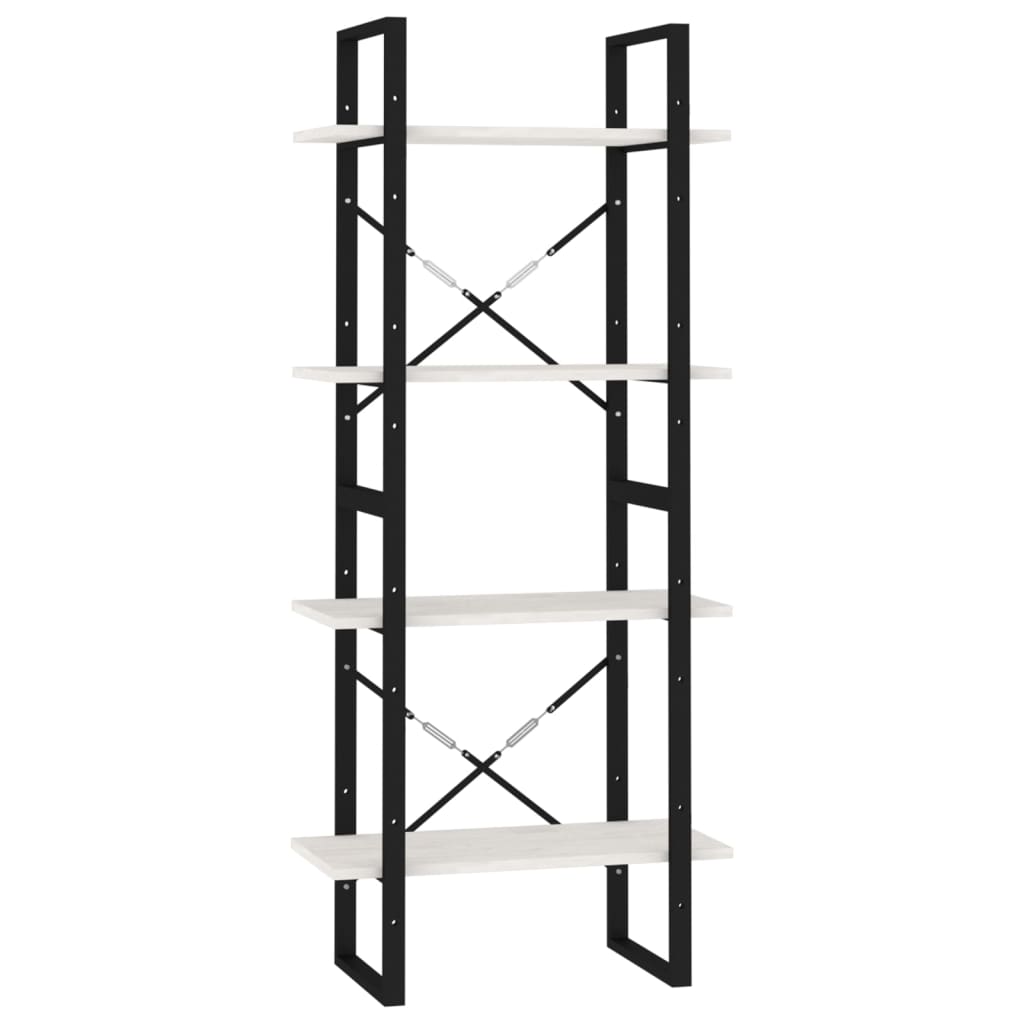 vidaXL Βιβλιοθήκη με 4 Ράφια Λευκή 60x30x140 εκ. από Μασίφ Ξύλο Πεύκου