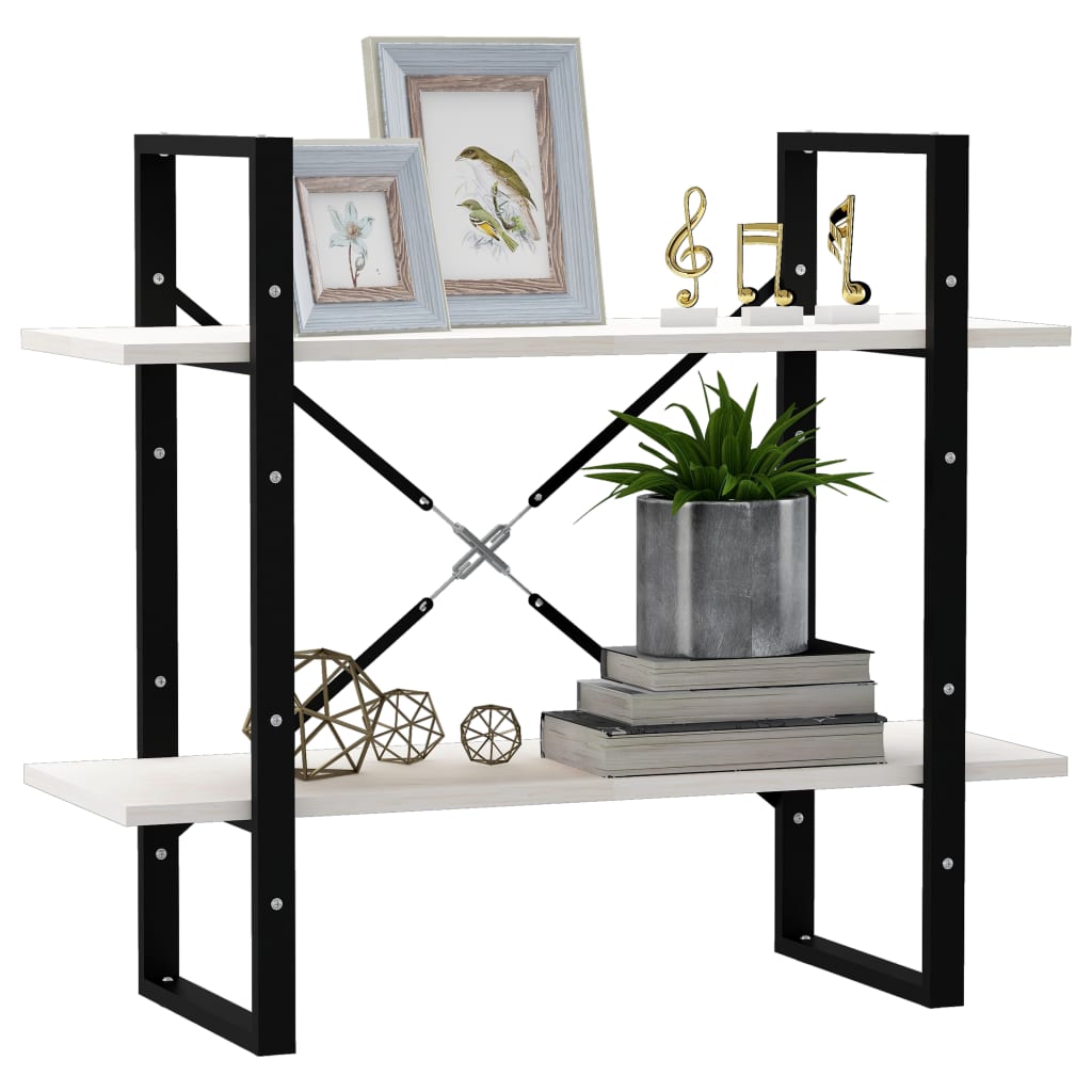 vidaXL Βιβλιοθήκη με 2 Ράφια Λευκή 80x30x70 εκ. από Μασίφ Ξύλο Πεύκου