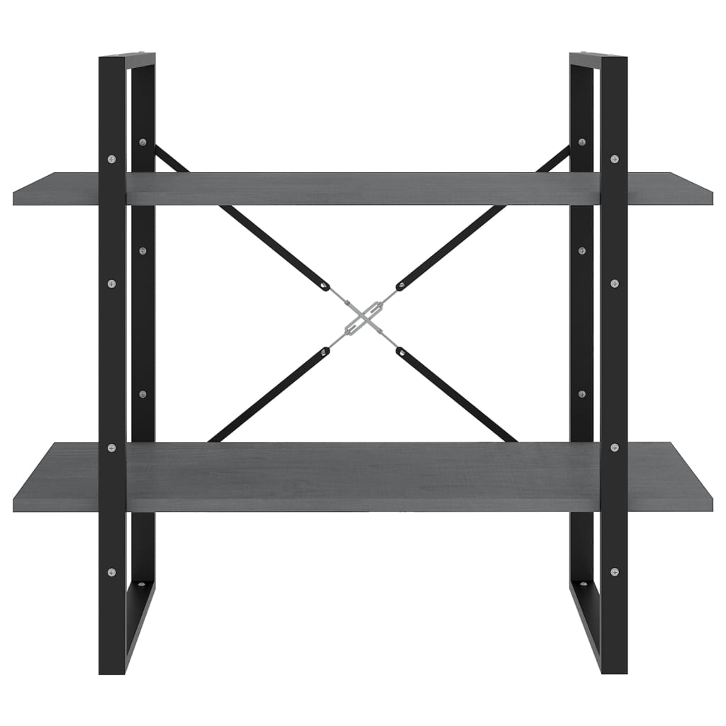 vidaXL Βιβλιοθήκη με 2 Ράφια Γκρι 80 x 30 x 70 εκ. Μασίφ Ξύλο Πεύκου