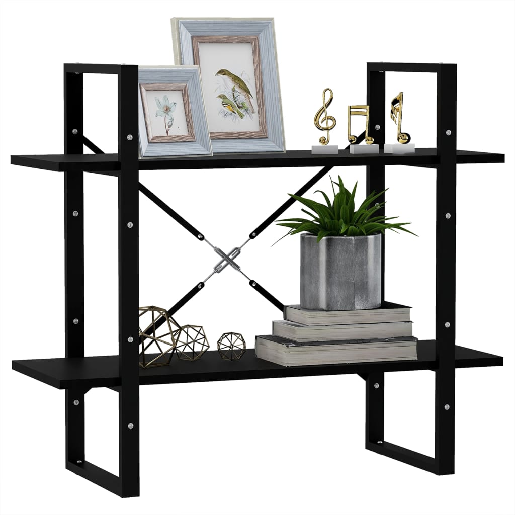 vidaXL Βιβλιοθήκη με 2 Ράφια Μαύρη 80 x 30 x 70 εκ. Μασίφ Ξύλο Πεύκου