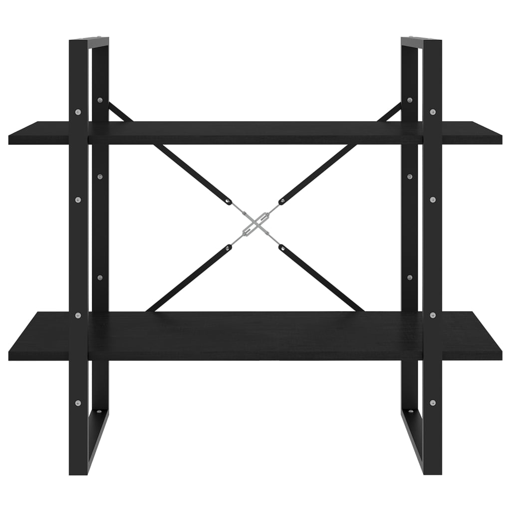 vidaXL Βιβλιοθήκη με 2 Ράφια Μαύρη 80 x 30 x 70 εκ. Μασίφ Ξύλο Πεύκου