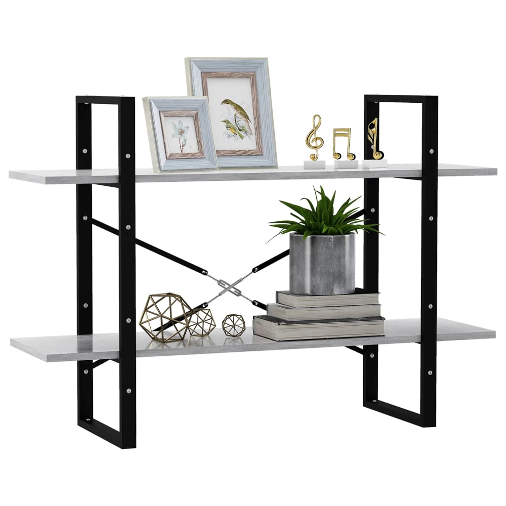 vidaXL Βιβλιοθήκη με 2 Ράφια Γκρι Σκυροδέματος 100x30x70εκ Επεξ. Ξύλο