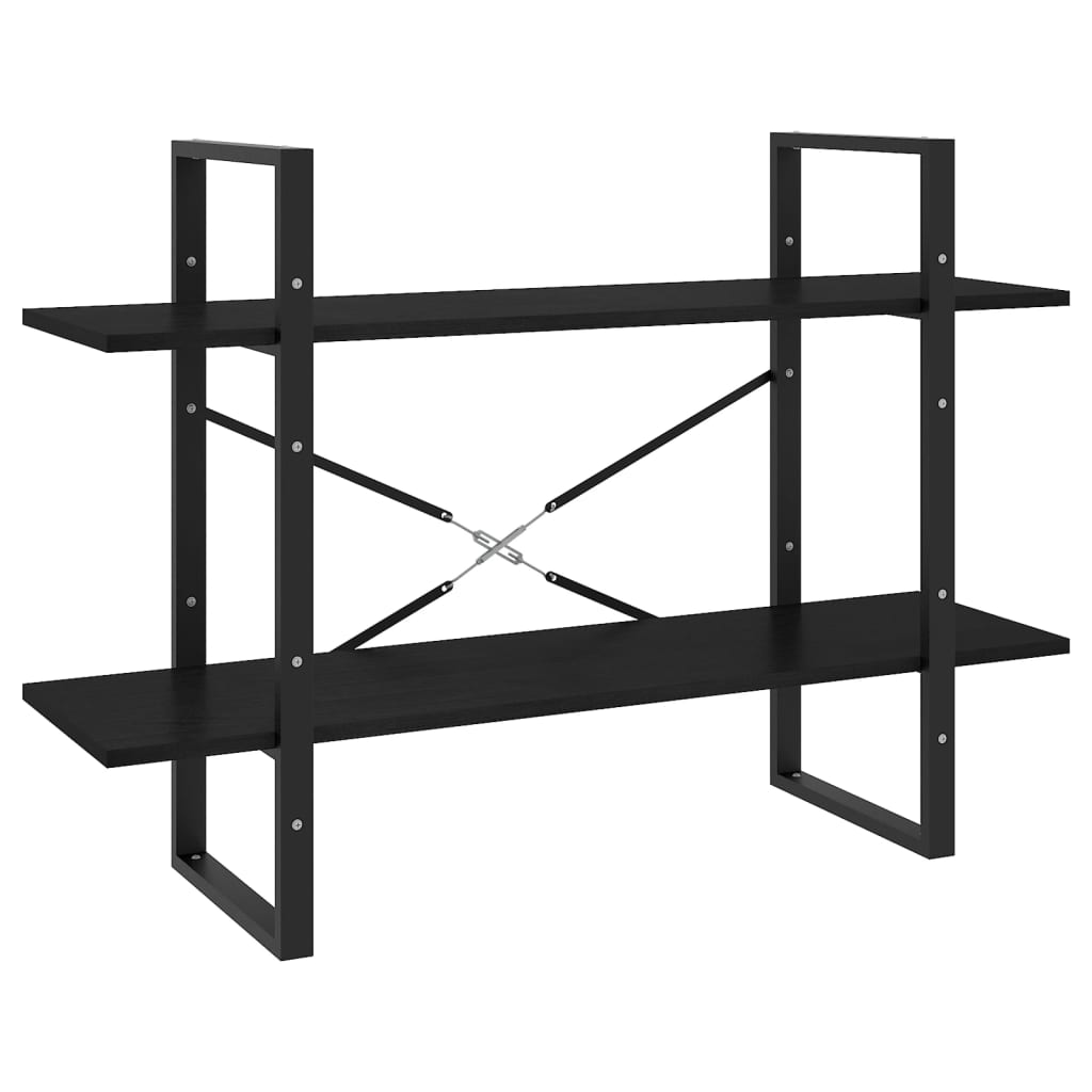 vidaXL Βιβλιοθήκη με 2 Ράφια Μαύρη 100x30x70 εκ. από Μασίφ Ξύλο Πεύκου